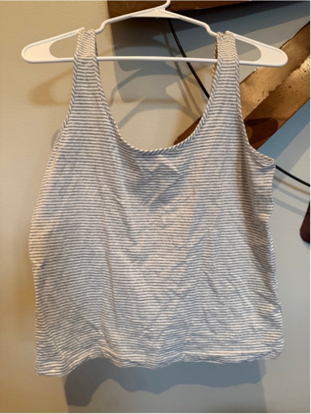 CAbi Gray Striped Charm Tank Size L EUC